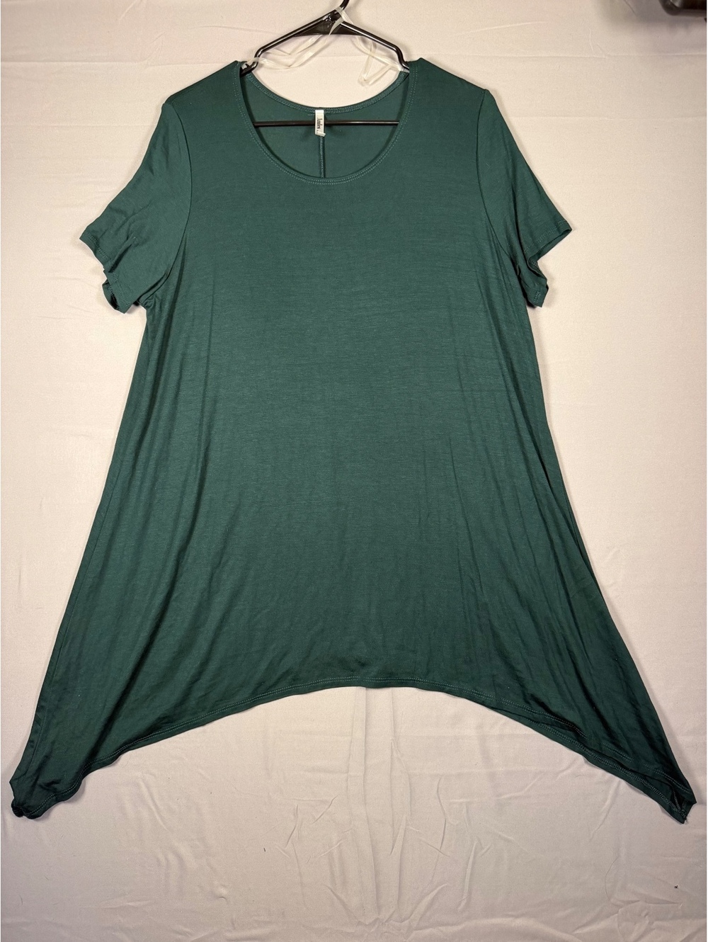 Azules Short Sleeve Asymmetrical Hem Tunic Top Dark Green XL